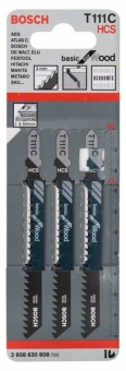 Пильное полотно Bosch / БОШ Basic for Wood / пилка для лобзика по дереву быстрый грубый пропил (T 111 С) упаковка 3 шт 2608630808